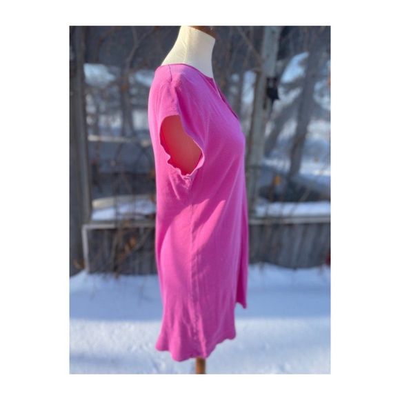 Tommy Hilfiger Sleepwear Sleep Shirt Hot Pink Ribbed Cotton 1/4 Button Up Short - Picture 6 of 9